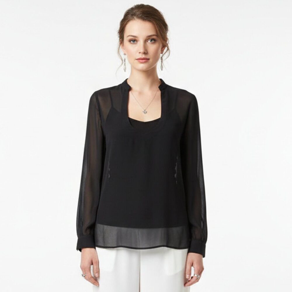 Express Black Sheer Long Sleeve‎ Blouse Top NEW XS